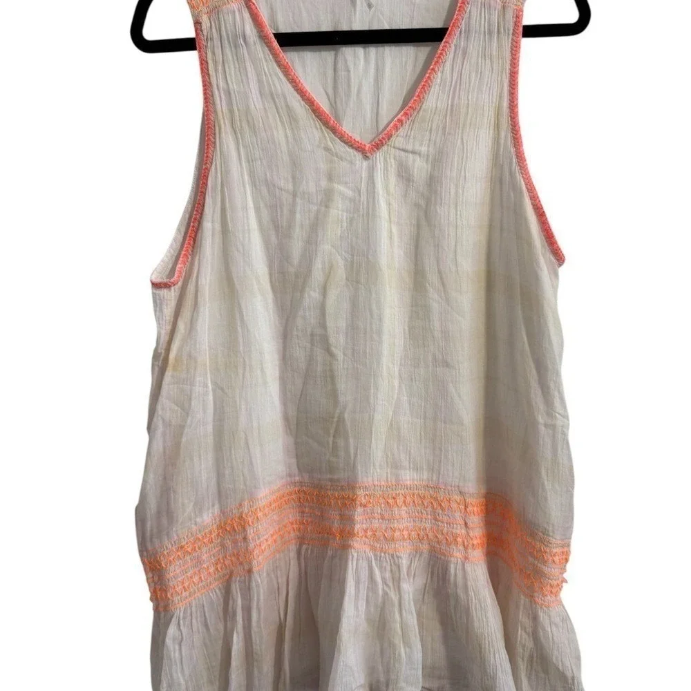 Free People Mini Dress Women XS White‎ Neon Orange Smocked Boho Ruffle